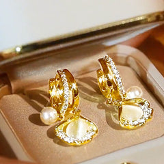 Opal Ginkgo Leaf Earrings