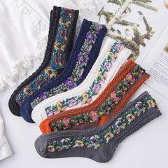 Vintage Floral Style Cotton Crew Socks