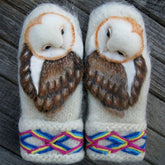 Hand Knitted Wool Nordic Mittens With Owls