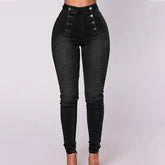 Double-breasted Skinny Jeans with High Waist