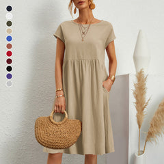 Women's Short Sleeve Cotton And Linen Dress