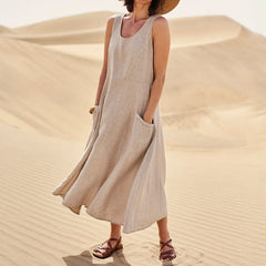 Women's Sleeveless Cotton And Linen Dress