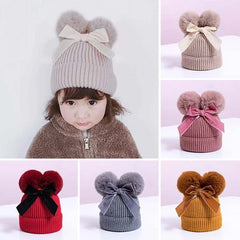 Baby Hat With Double Ball Bow