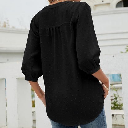 Stand Collar Mid Sleeve Shirt