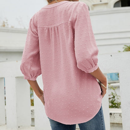 Stand Collar Mid Sleeve Shirt