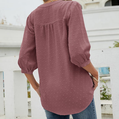 Stand Collar Mid Sleeve Shirt