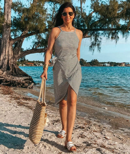 CASUAL SLEEVELESS STRIPED MIDI DRESSES