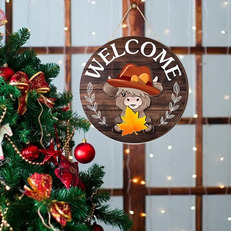 DIY Wooden Christmas Highland Bull Welcome Sign
