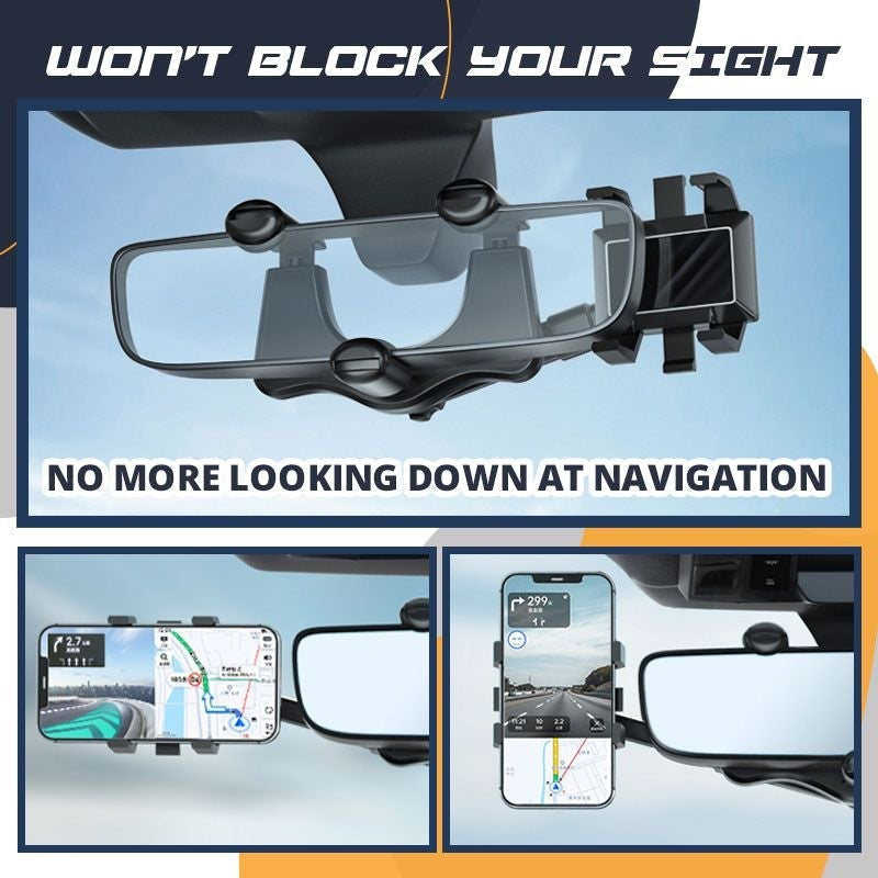360° Rotating Car Rearview Mirror Phone Holder