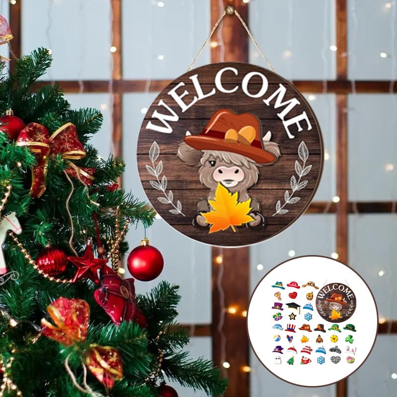 DIY Wooden Christmas Highland Bull Welcome Sign