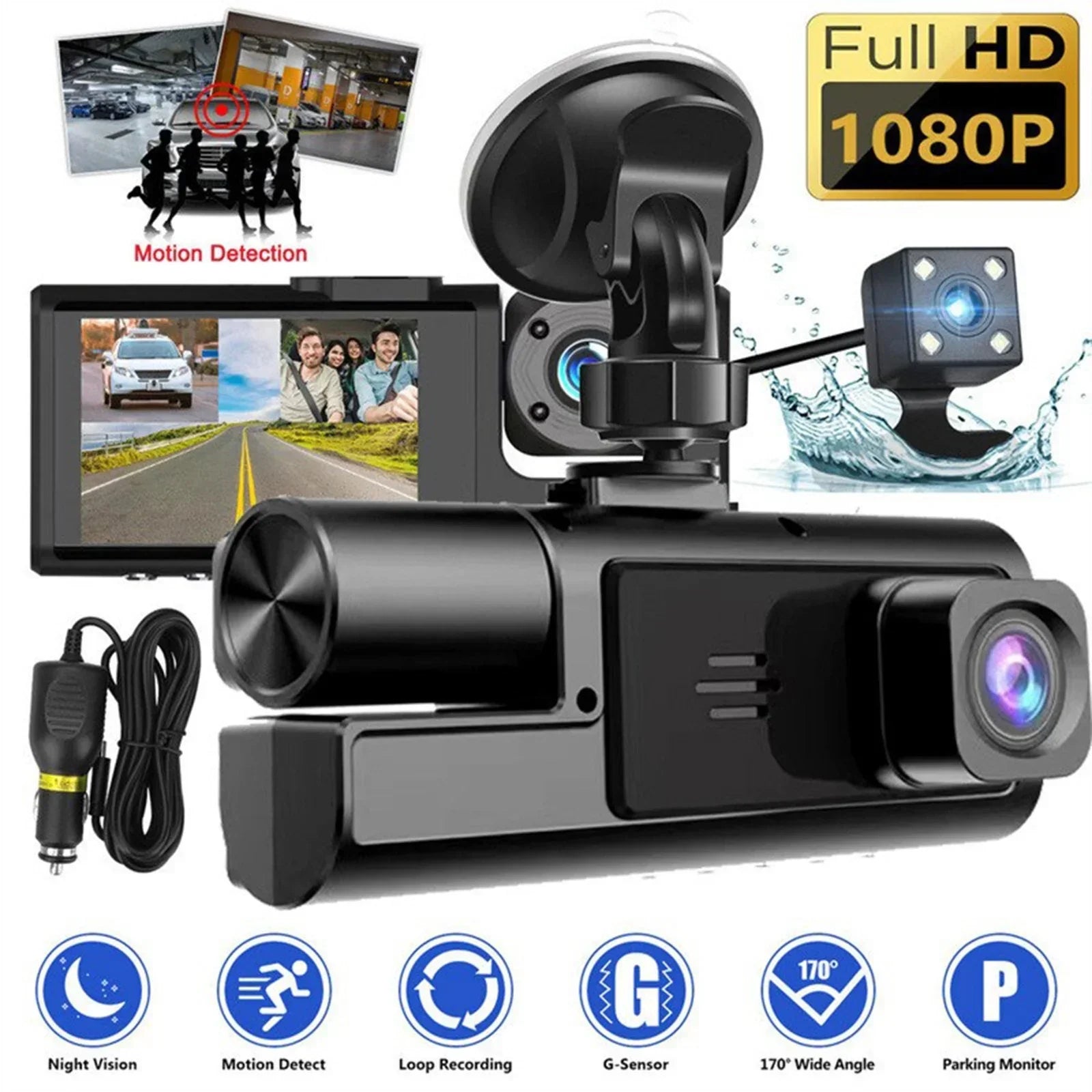 3 Channel Dash Cam Front and Rear Inside
