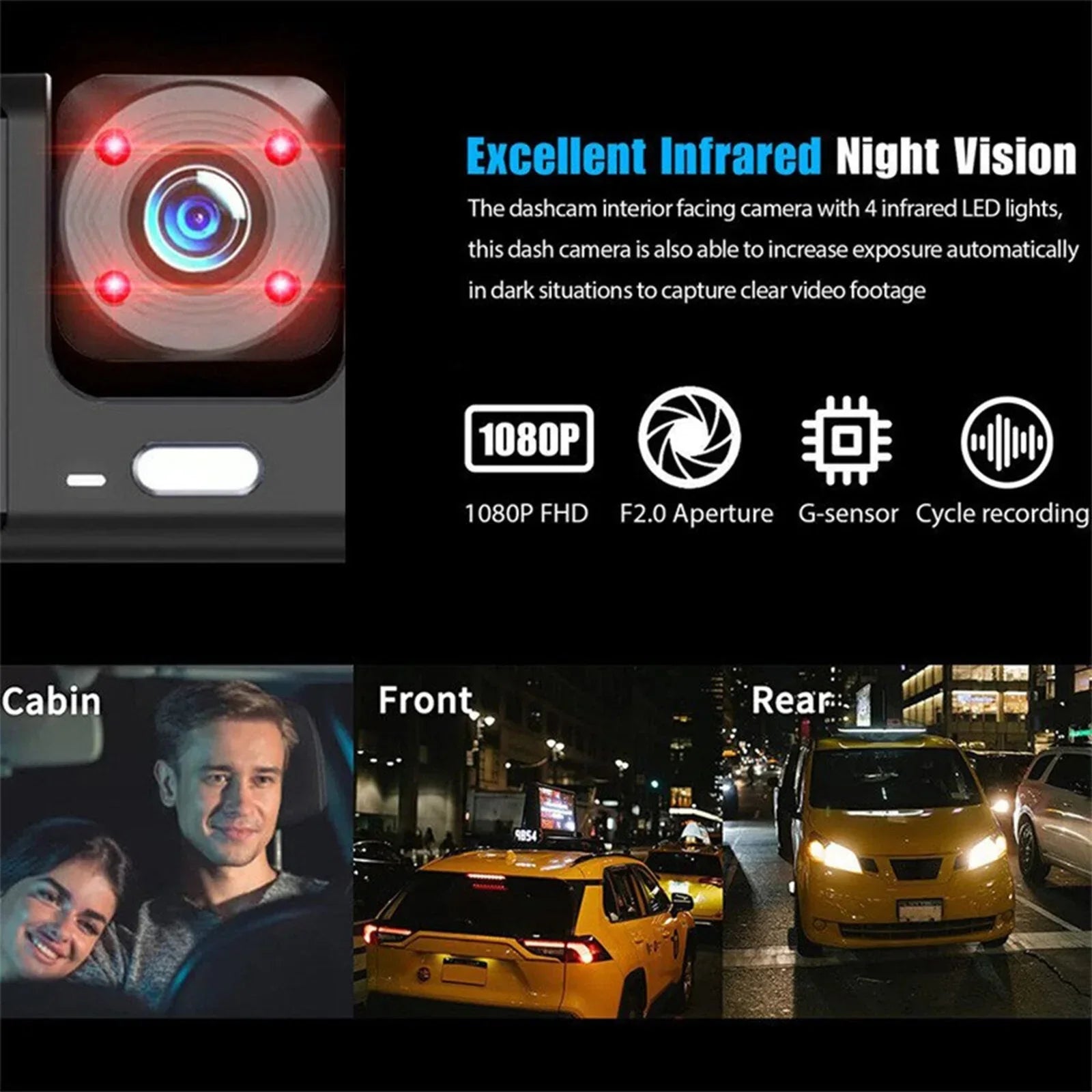 🚘3 Channel Dash Cam Front and Rear Inside