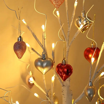 LED Tabletop Birch Tree with 18 Heart Ornaments