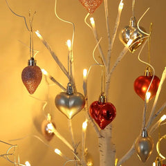 LED Tabletop Birch Tree with 18 Heart Ornaments