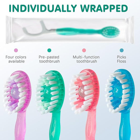 Mini Toothbrush 5 in 1 Tool (Toothpaste + Floss + Pick + Tongue Scraper) Portable Travel Set