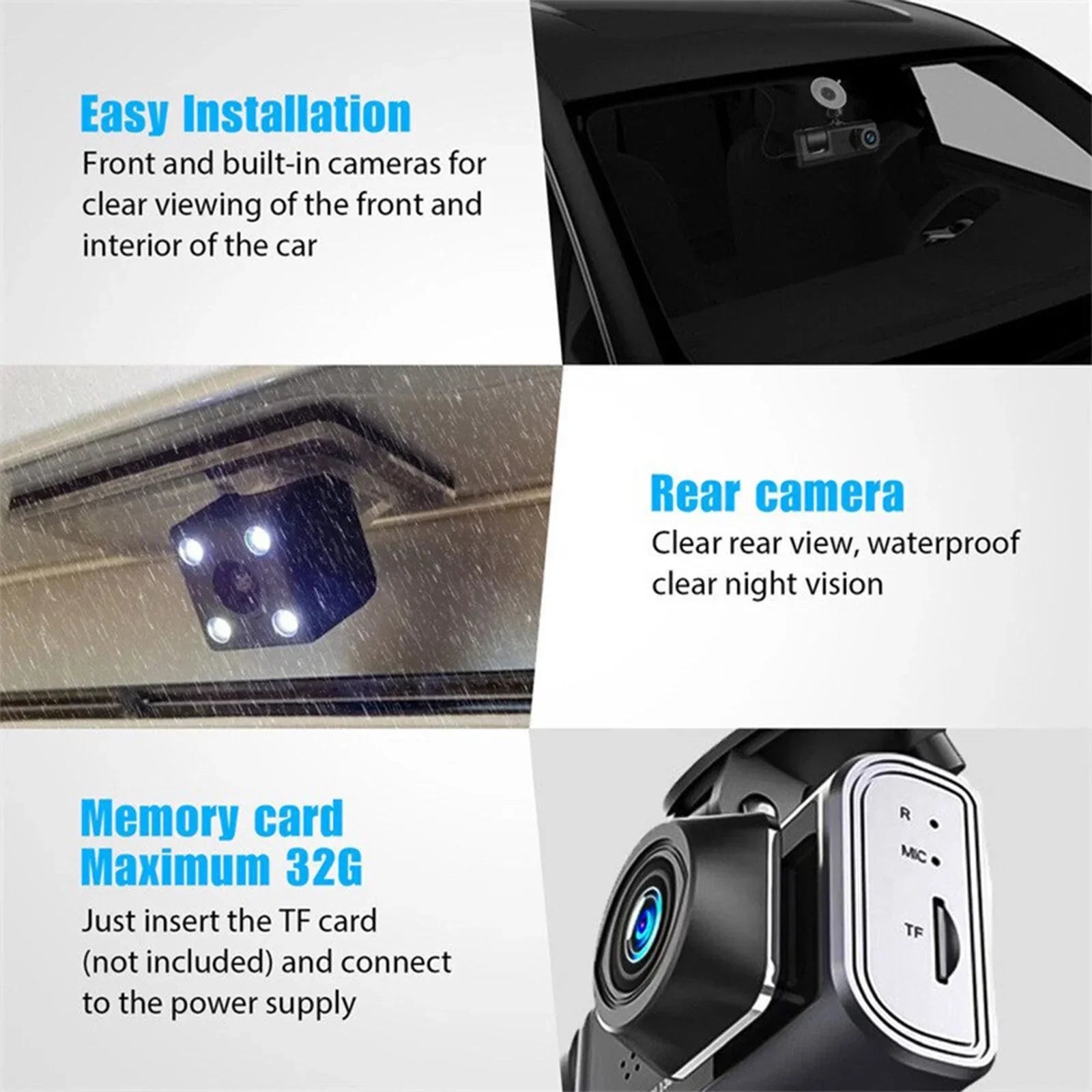 🚘3 Channel Dash Cam Front and Rear Inside