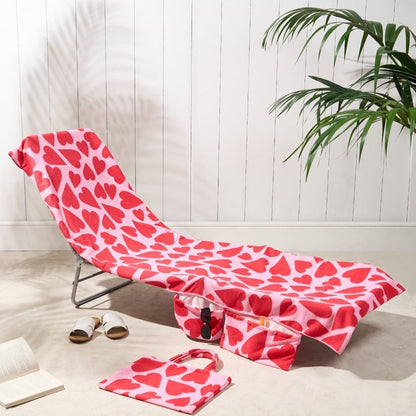 Sun Lounger Towel with Pockets Storage in a Bag