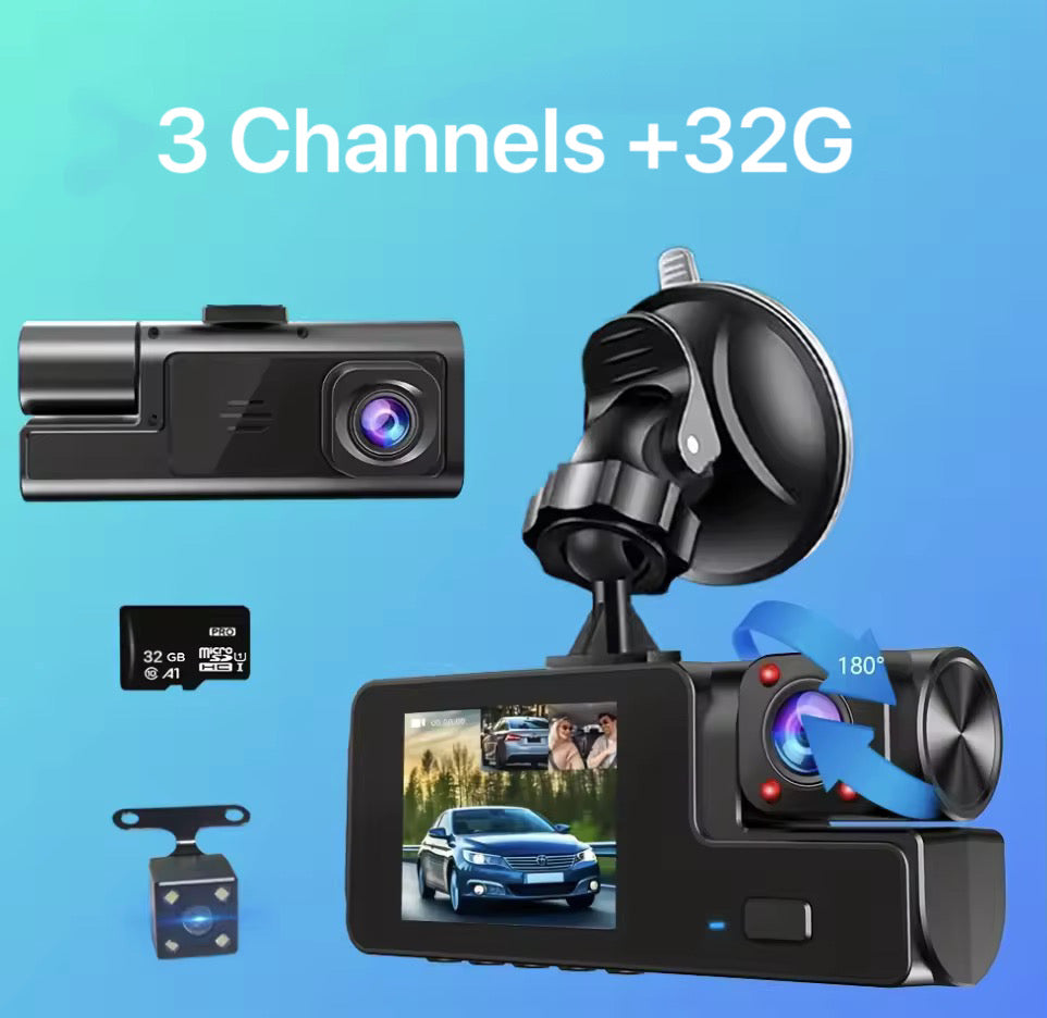 🚘3 Channel Dash Cam Front and Rear Inside