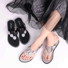 Floral Pattern Cutout Toe Post Flip Flops