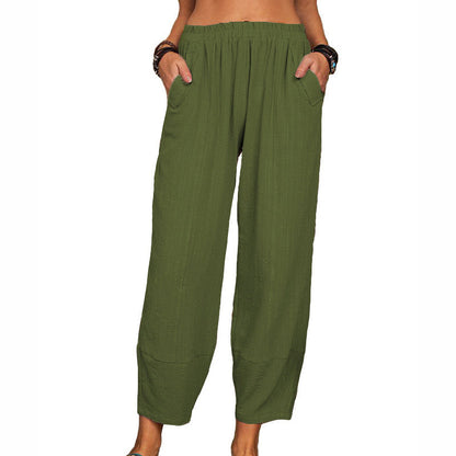 Solid Color Cotton Linen Casual Pants