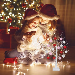 LED Tabletop Birch Tree with 18 Heart Ornaments