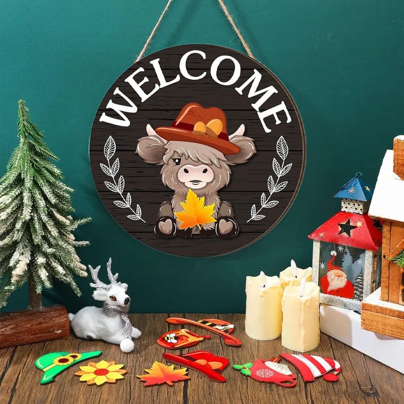 DIY Wooden Christmas Highland Bull Welcome Sign